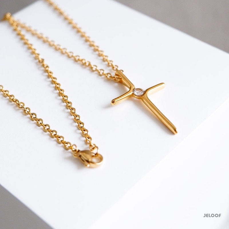 Jeloof Kalung Salib Gabriel (FREE POUCH) | Stainless Steel Anti Karat - Cross Necklace Gabriel Silver / Gold