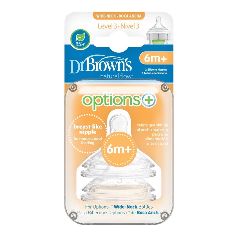 Dr.Brown's Silicone Wide neck Options + Nipple/Botol susu