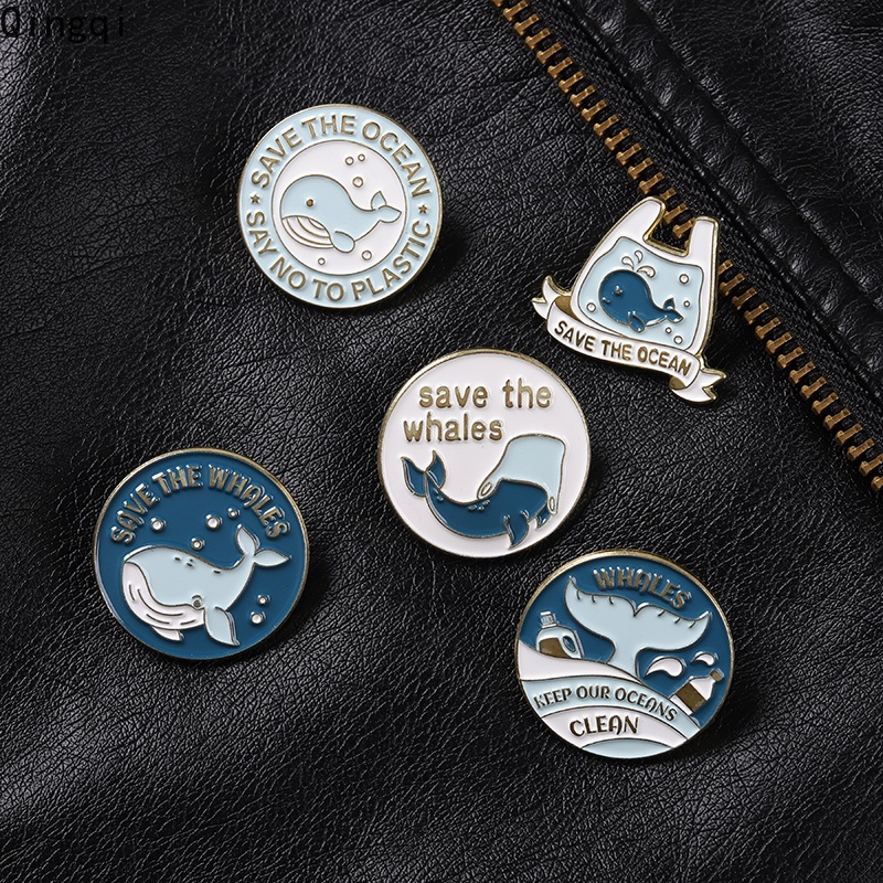 Pin Enamel Bahan Plastik Desain Save The Ocean Bros Bentuk Ikan Paus Whale Tail on The Sea Untuk Perhiasan Whale