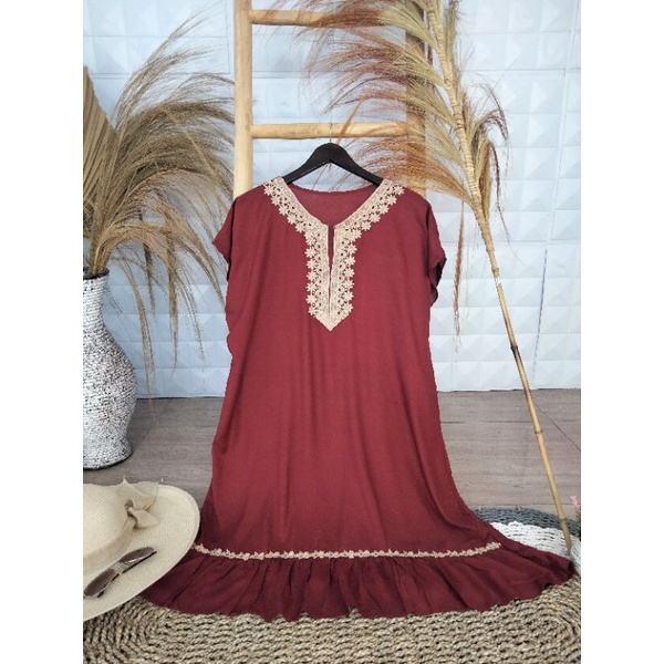 Daster dubay rayon renda ziper mewah