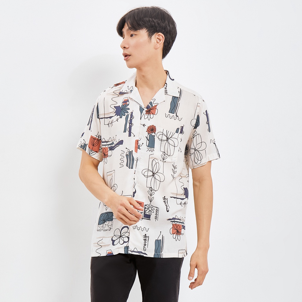 Kemeja Pantai Pria Hawai Pattern Floral Kemeja Bowling Open Collar Shirt Motif Bunga