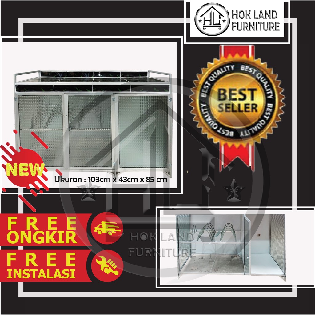 Rak Kompor Aluminium Kaca 3 Pintu Meja Kompor / Rak Kompor Piring Aluminium / RT10