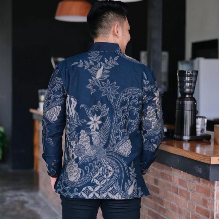 Lagi Tren.. Seling Navy Kemeja Batik Pria Lengan Panjang Modern Premium Jumbo Biru Navy Navi - Baju 