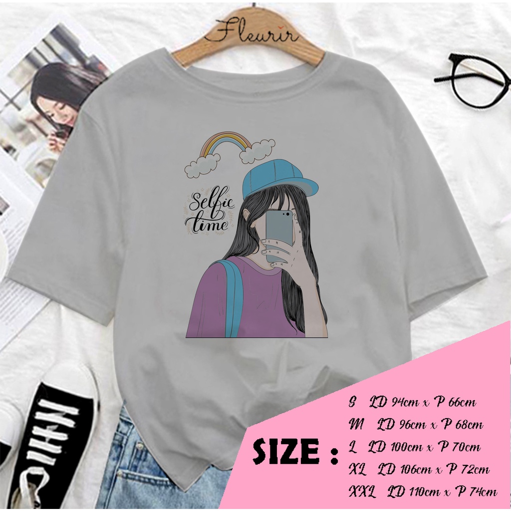 FLEURIR - COD KAOS SELFIE TIME WANITA PRIA REMAJA DEWASA UNISEX TSHIRT JUMBO