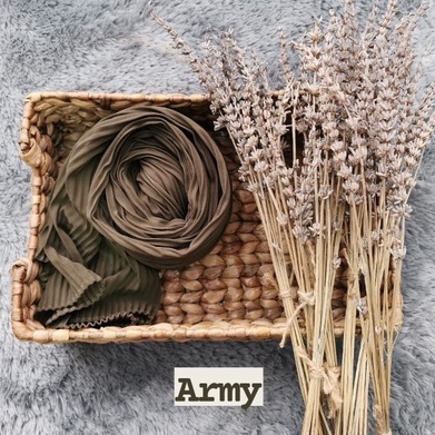 Pashmina Plisket Ceruty Baby Doll Pleated Shawl Full Lidi Hijab Ukuran 180 x 75 Jilbab Instant-HJ PLISKET ARMY