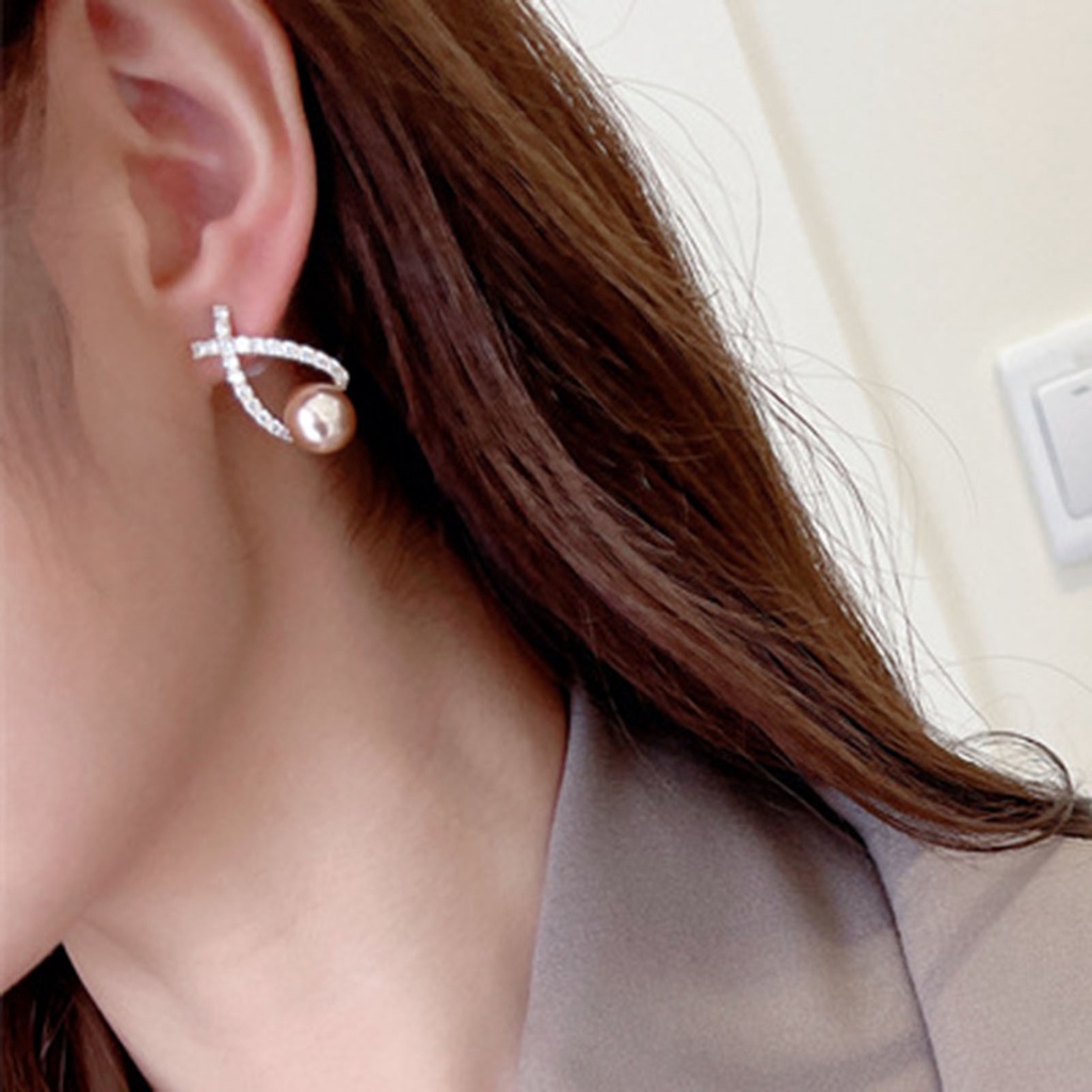 Hu Hu Hu Hu Hu Alat Bantu Pasang Kacamata♡ Anting Stud Bentuk Salib Aksen Berlian Imitasi Tahan Lama Untuk Wanita