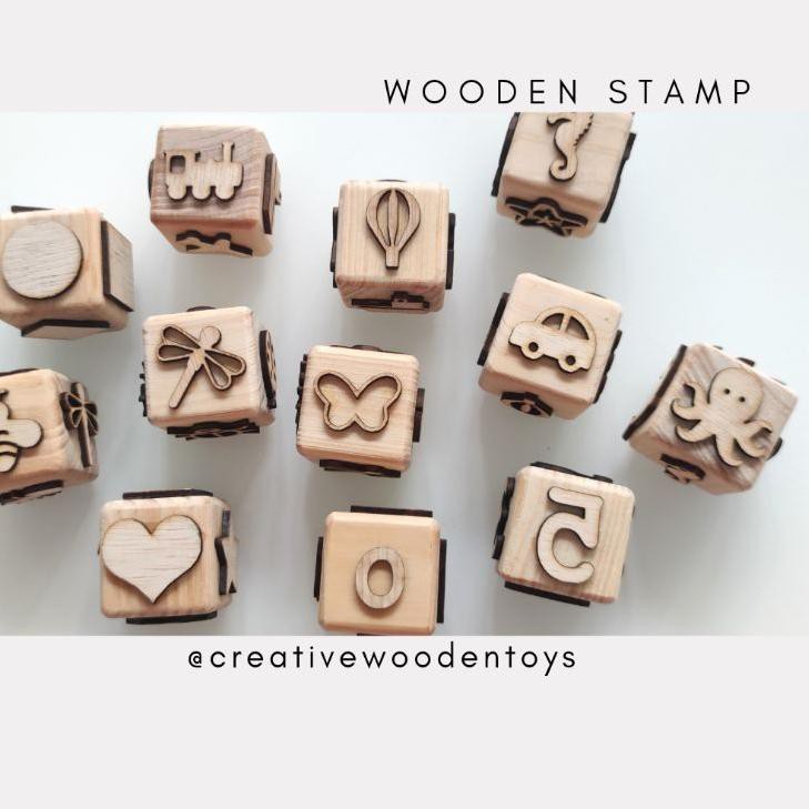 Terlaku.⭐ 9EC.8E (Creative Wooden Toys) READY STOCK Wooden Stamp, Playdough Stamp ▲ Diskon