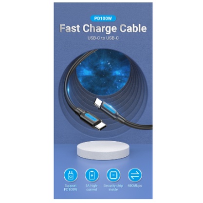 Vention Kabel Charger Type-C to Type-C 5A PD USB C Fast Charging - COT, 2 Meter