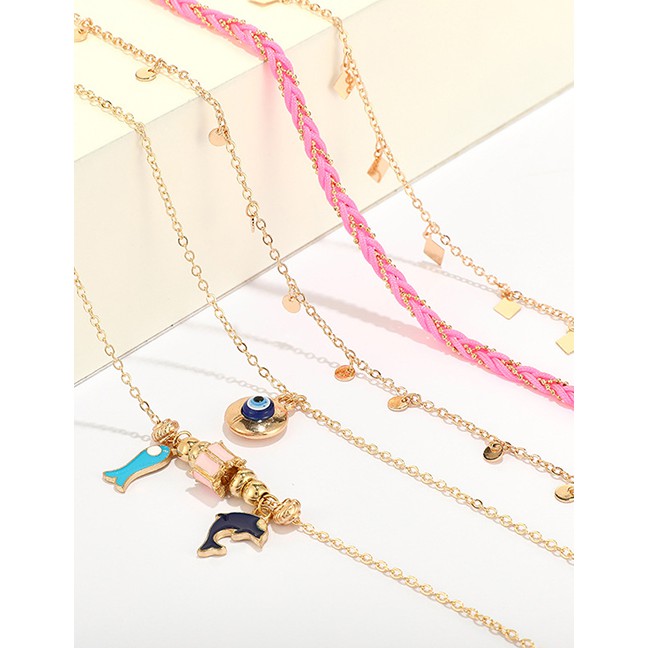 LRC Gelang Kaki Fashion Gold Round Eye Dolphin Geometric Fish Anklet 5 Piece Set D32639