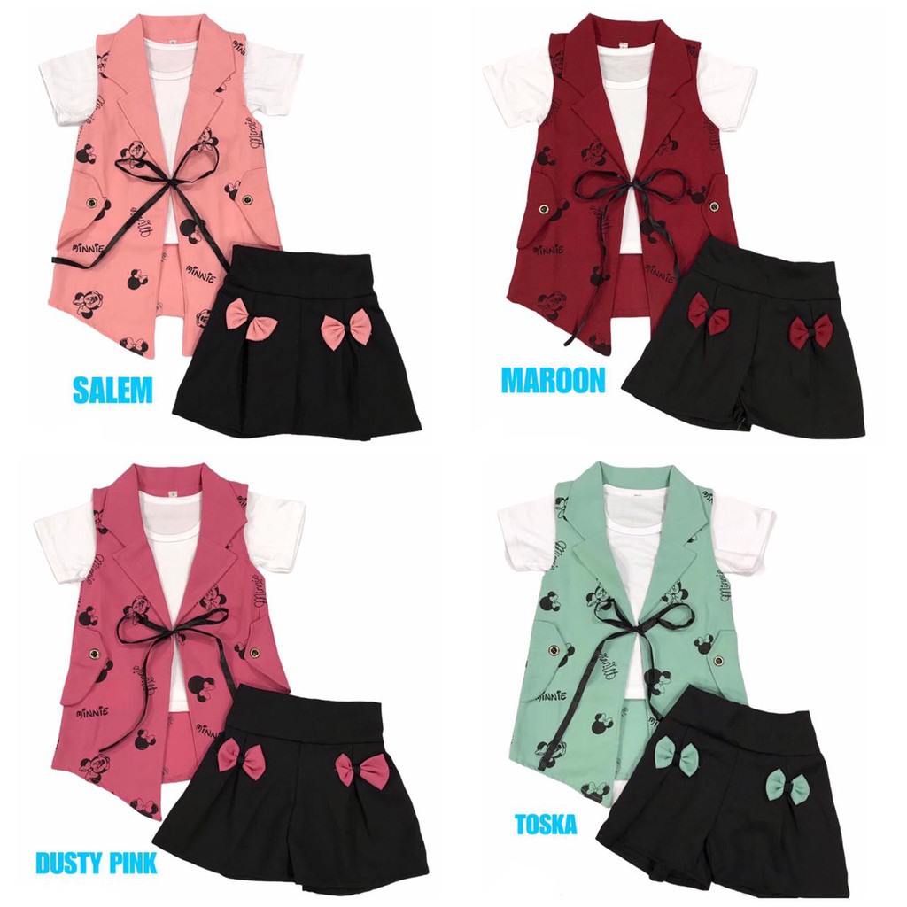 (1 KG MUAT 6 STEL) BAJU FASHION ANAK PEREMPUAN SETELAN 3IN1 DENGAN ROMPI BAHAN MOSSCREPE