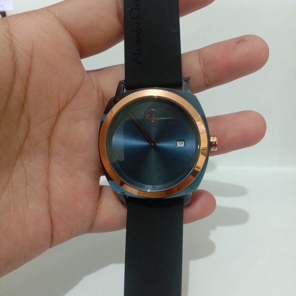 JAM TANGAN WANITA ALEXANDRE CHRISTIE AC 2763 ROSEGOLD BLUE BLACK RUBBER ORIGINAL GARANSI 1 TAHUN