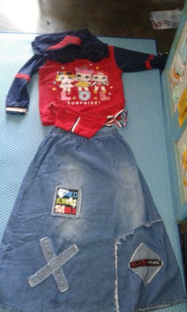 Setelan Rok anak Lol Surprise 5 Rok jeans baju babyterry 