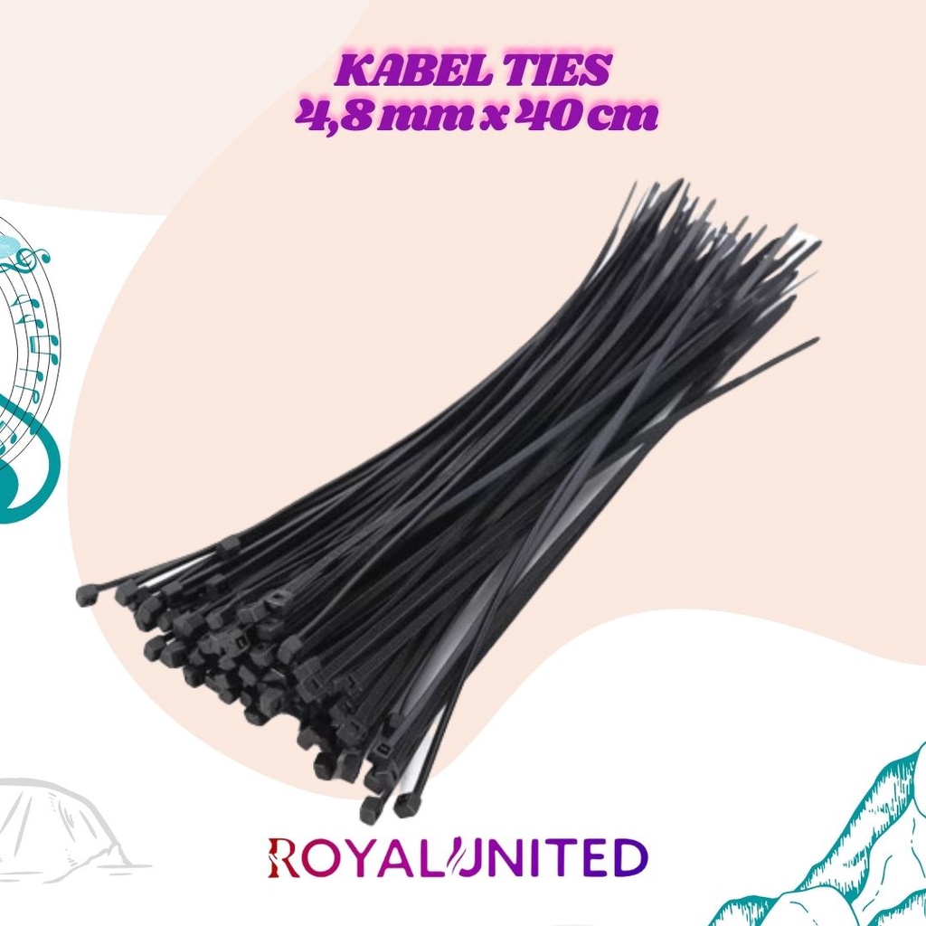 Kabel Ties ISI 100 Tebal Hitam Putih 4.8mm x 40 cm / Kabel Tis / Tali Kabel / Pengikat Plastik / Kabel Serut Kretek royal