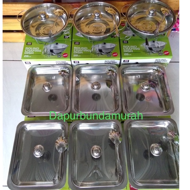 ARZ Promo Prasmanan set 3 bulat + 6 kotak full kaca stainless