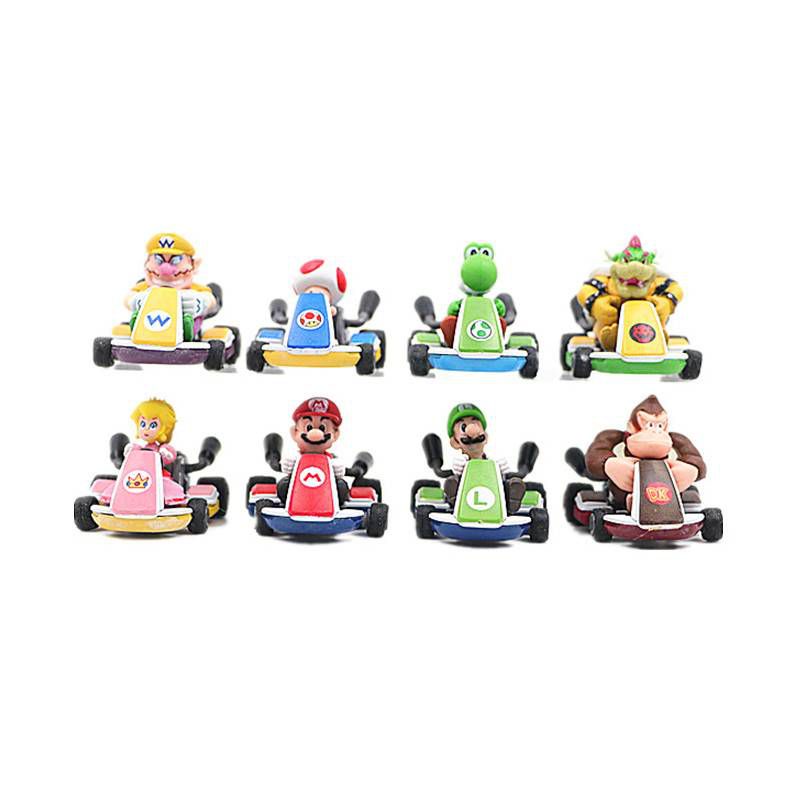 8pcs PVC Super Mario Kart Pull Back Car Princess Luigi  Bowser  Figure Kids Toys