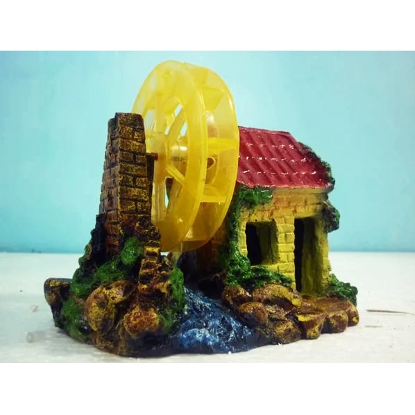 Hiasan aquarium rumah tua kincir angin, hiasan aquarium rumah angker kincir, hiasan aquarium rumah t