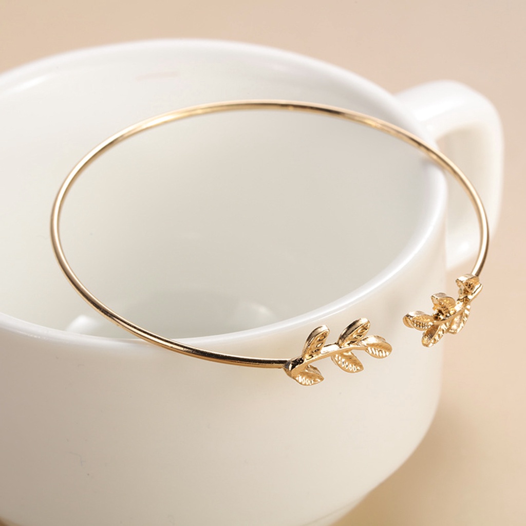 Hu Hu Hu Hu Hu Alat Bantu Pasang Kacamata♡ Gelang Bangle Open Cuff Adjustable Desain Daun Untuk Wanita
