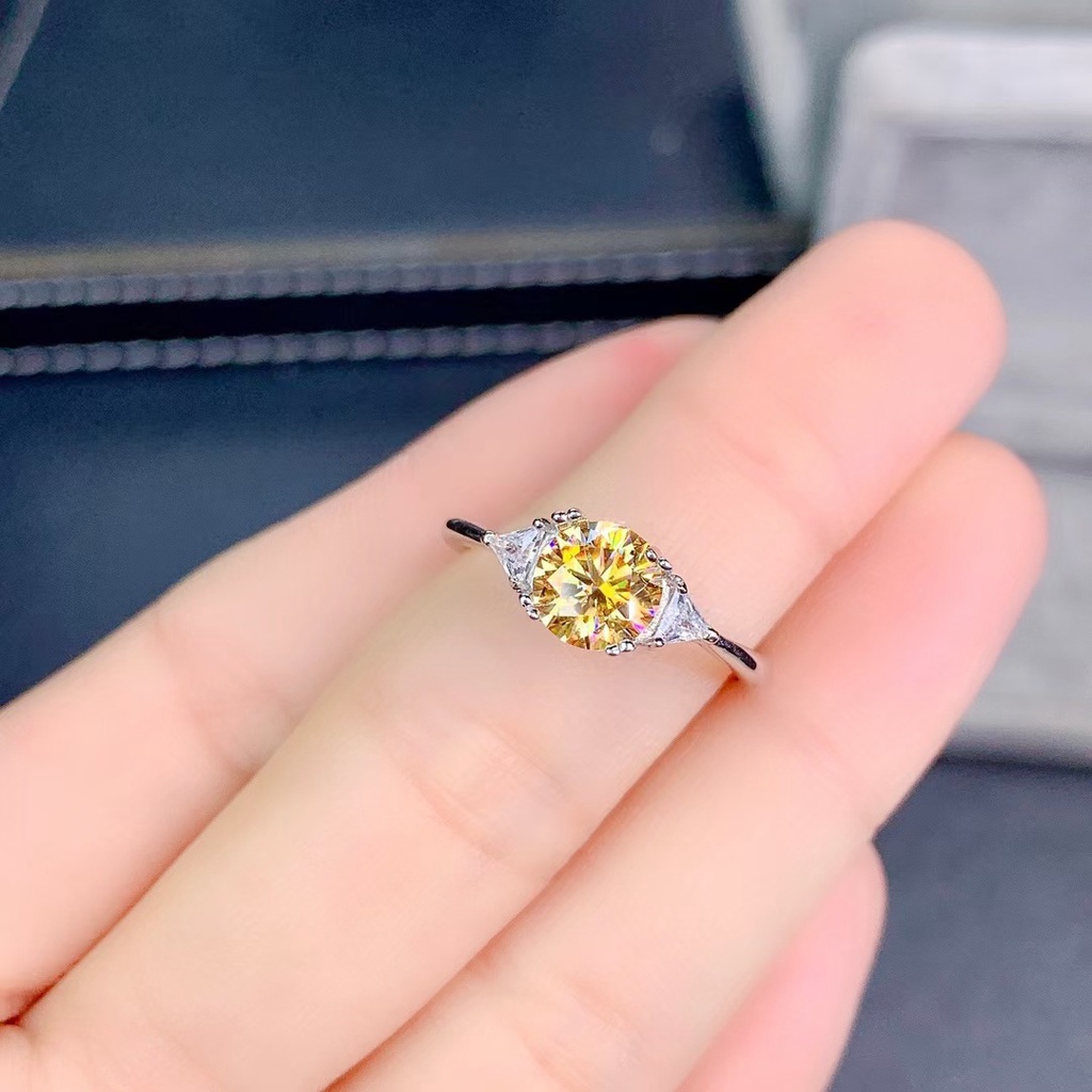 Kristal Berlian Citrine Cincin Perak S925 Perhiasan Fashion Wanita Baja Titanium Pertunangan Pernikahan Rings