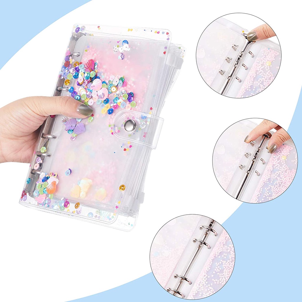 A6 Binder and 9 Glitter Envelopes, Budget Binder with Cash Envelope for Budgeting