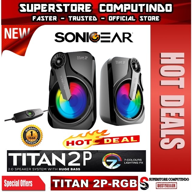 [EXCLUSIVE HANYA DI SHOPEE] Sonicgear Titan 2P. Speaker System With Huge Bass and 7 Color Lighting FX