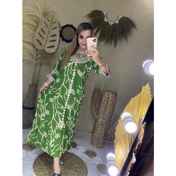 DASTER ARAB RENDA || LONGDRES VEE BORKAT KANGKUNG || MODEL DEPAN RESLETING BUSUI & BUMIL LD 110-Ecer hijau pupus
