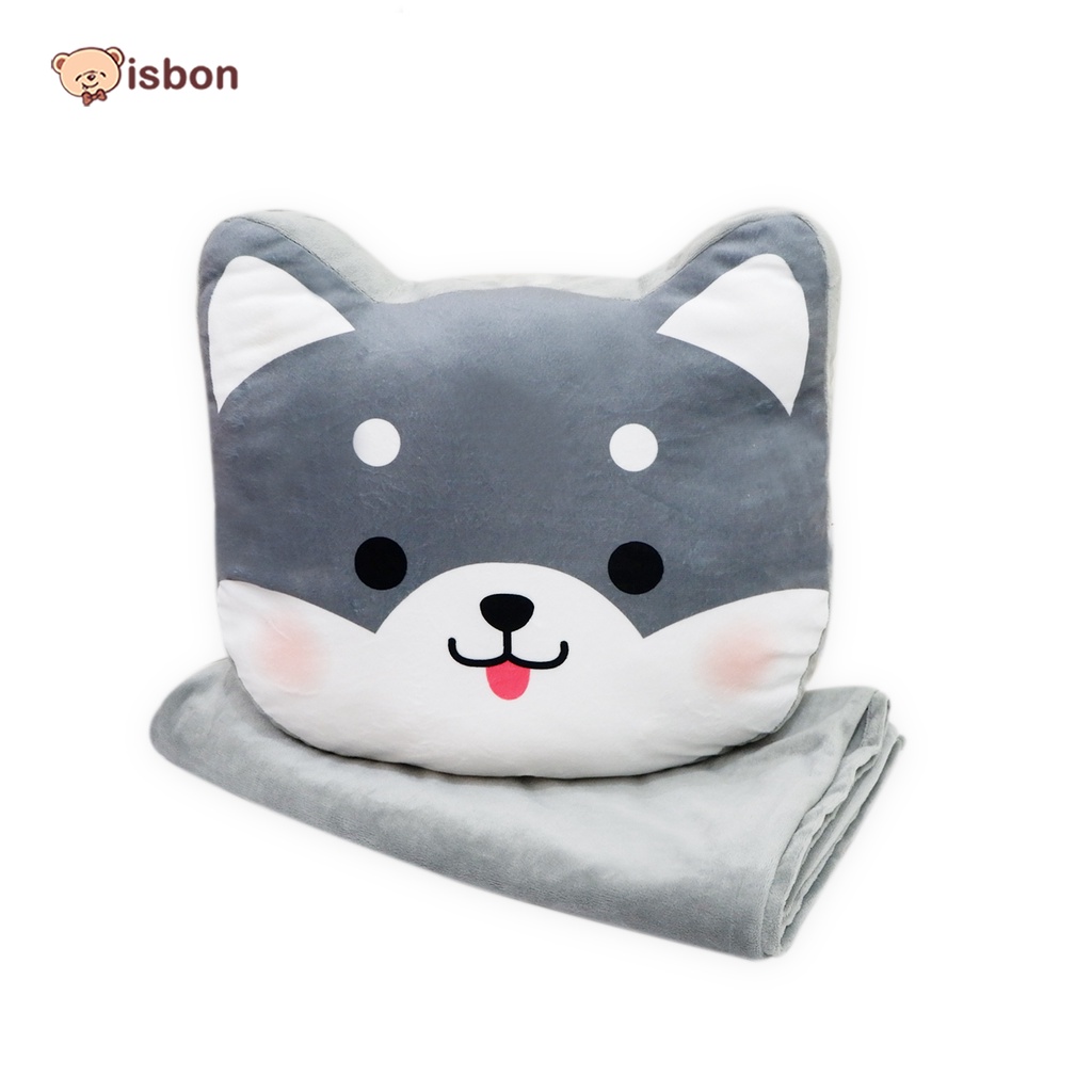 Balmut Bantal Selimut Karakter Kepala Husky Warna Abu Abu Cocok Untuk Traveling  Bahan Halus Non Alergi By Istana Boneka