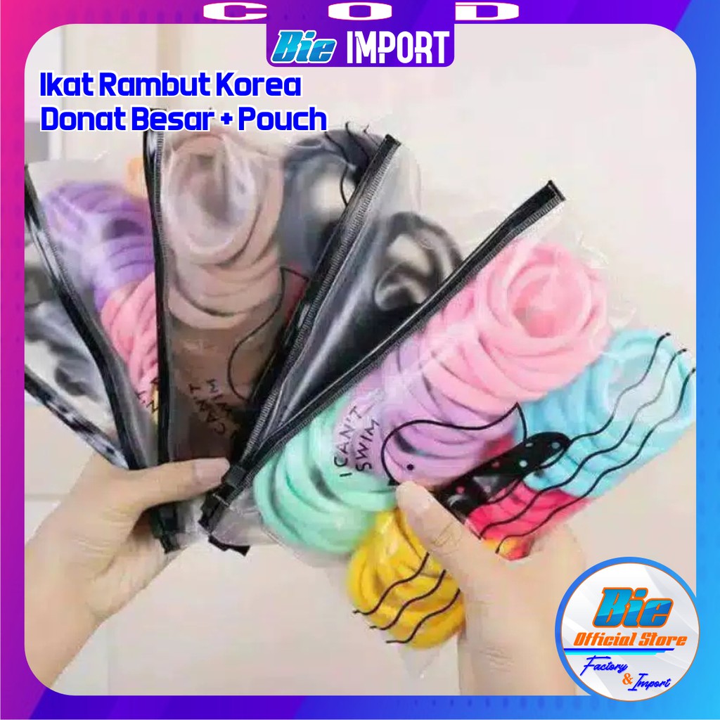 ikat Rambut Korea Donat Ukuran Besar + Pouch Impor Best Seller