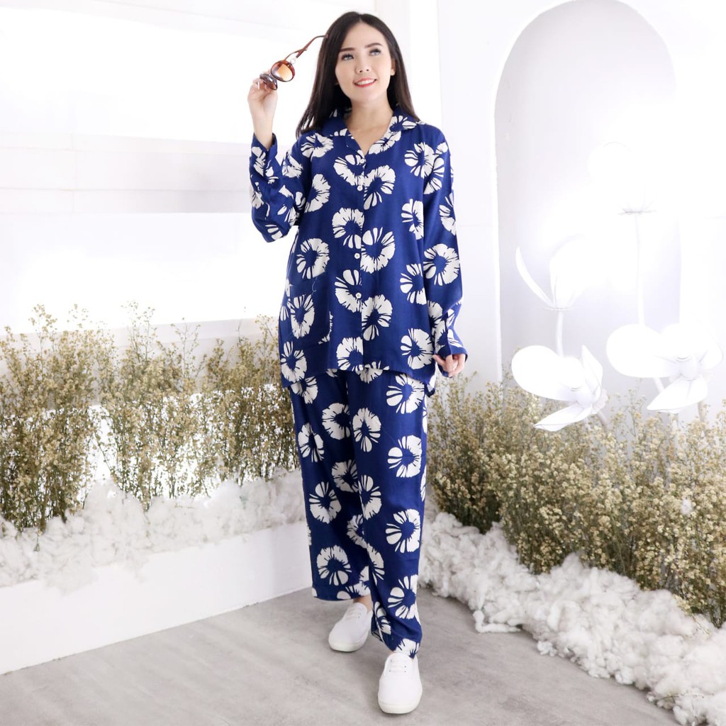 Hopylovy Piyama Wanita Katun Rayon Ciscose Premium Motif Bunga Chelsea