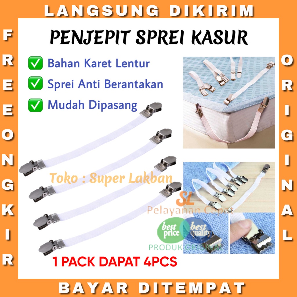 Penjepit Sprei Kasur 1 Set 4pcs Anti Geser Pengait Sprei Super Kuat Stainless Karet