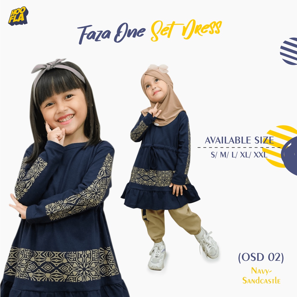 Hooflakids Setelan Kaos Anak Perempuan Tangan panjang dan Joger Canvas Faza One Set Dress