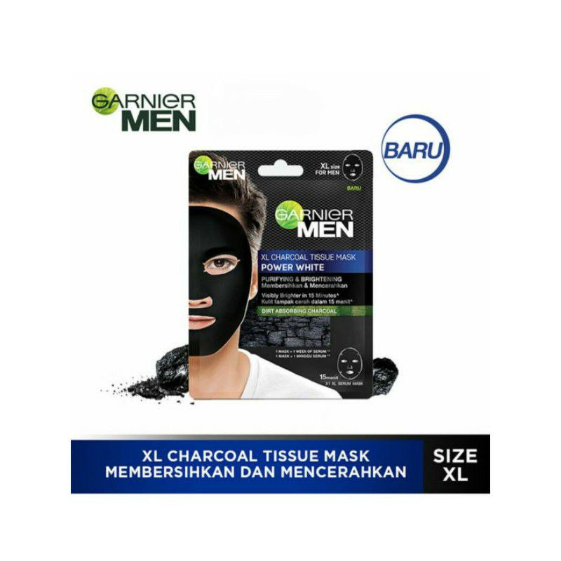 Garnier Men Charcoal Tissue mask power white (masker wajah pria )