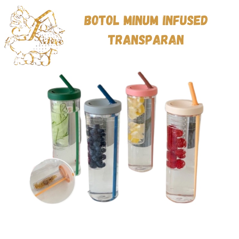 BOTOL MINUM INFUSED WATER TRANSPARAN PORTABLE SEDOTAN LIPAT 700ML