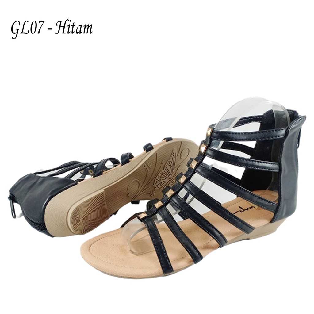 Emye GL07 Sandal Slop Gladiator Tali Wanita Pengikat Zipper Mewah Elegan Murah 2021-1