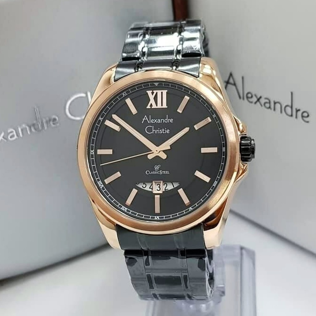 Alexandre christie original ac8473 black rosegold jamtangan pria