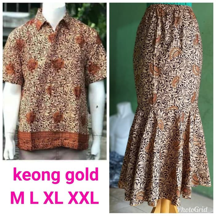 set couple rok duyung &amp; kemeja batik lengan pendek