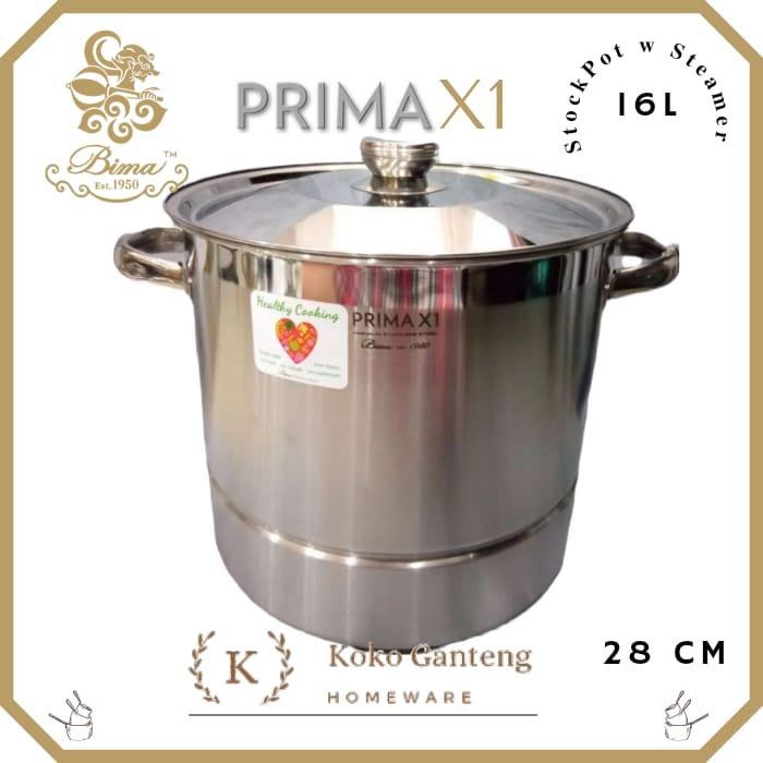 PANCI TINGGI BIMA PRIMA X1 STOCKPOT & STEAMER 28CM PANCI KUKUSAN TUTUP STAINLESS BP2007328ST