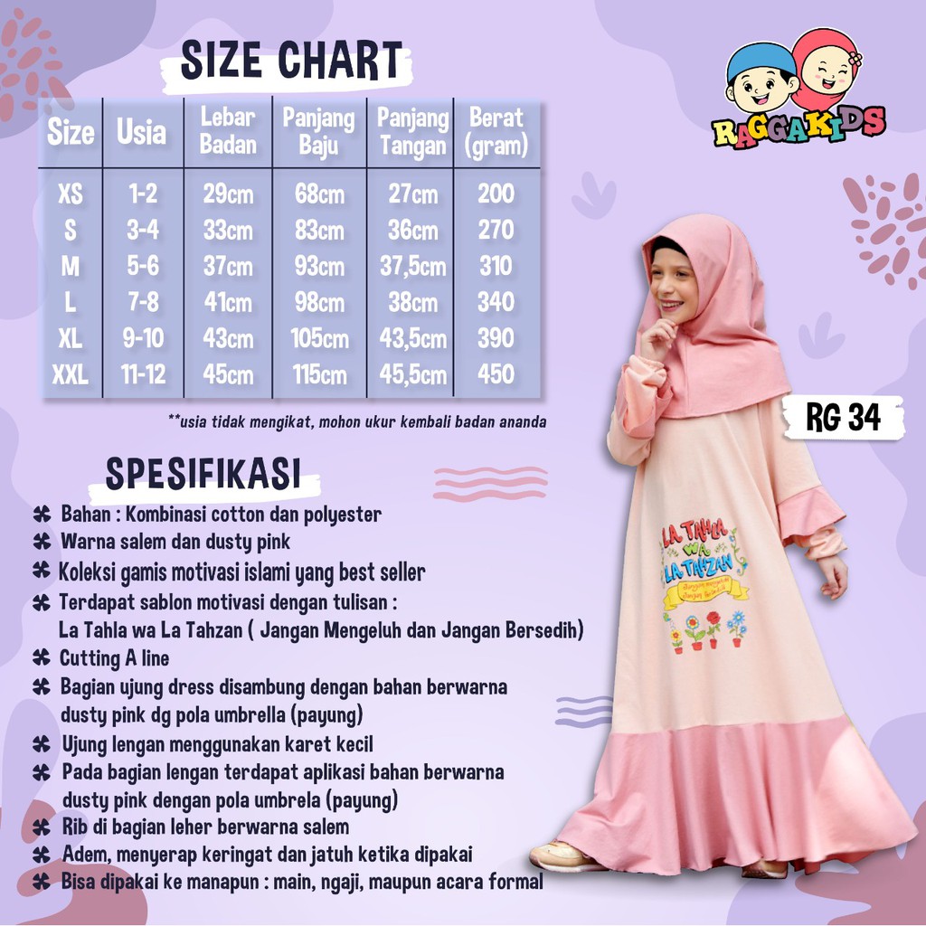 GAMIS ANAK PEREMPUAN REMAJA TANGGUNG PEREMPUAN TERBARU CASUAL NYAMAN RAGGAKIDS RG 34 ( 1-12 TAHUN )