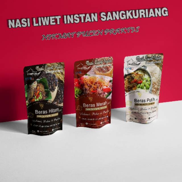 

Nasi liwet instan Sangkuriang yg nasi nya pulen,n ada bumbu n toping nya di dlm ya ka