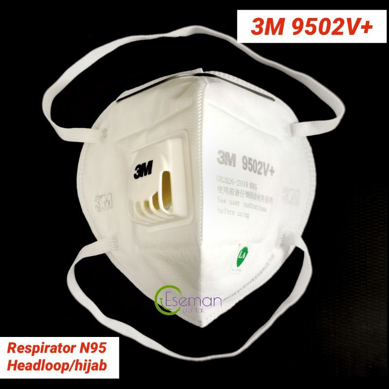 3M 9502V+ Masker N95 Headloop Hijab Katup Valve Filter Respirator KN95 satuan(1pc)