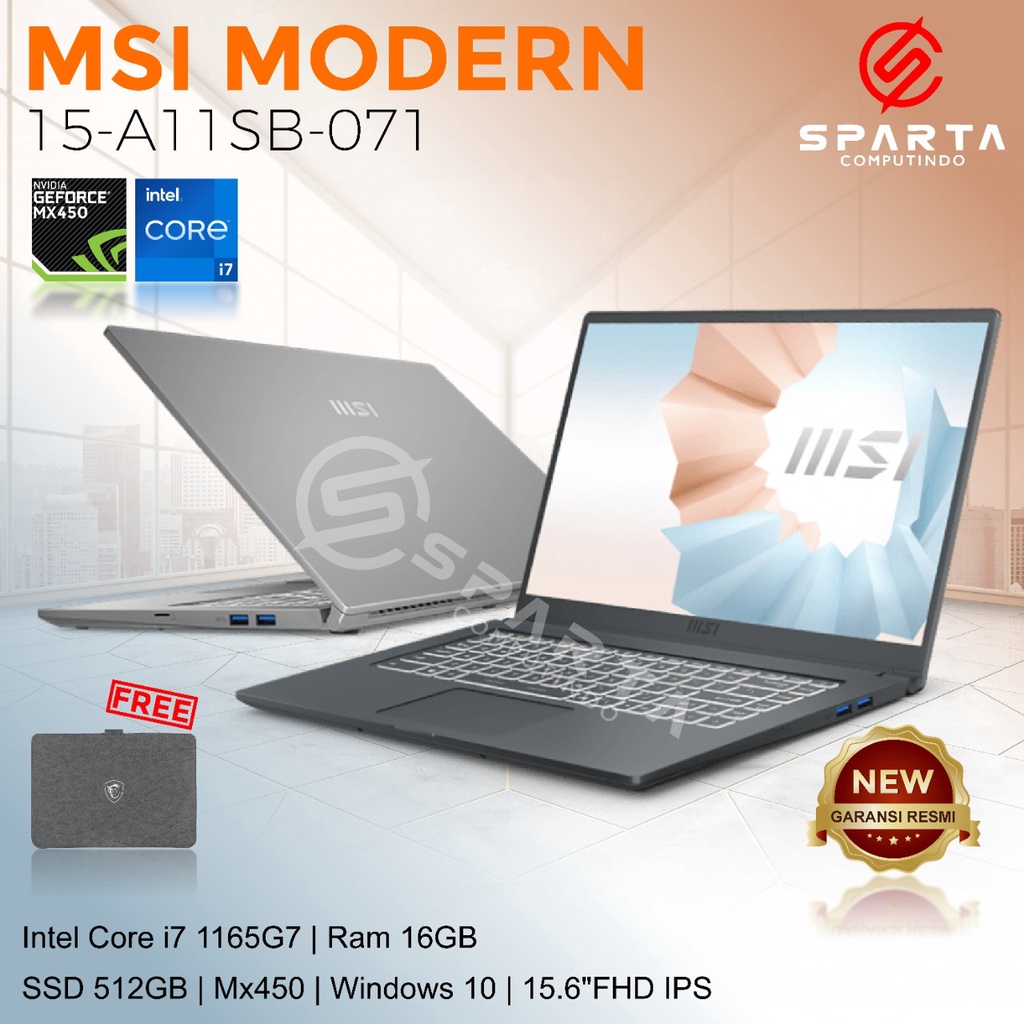 Laptop MSI Modern 15-A11SB-071 Core i7 Gen11 Ram 16GB SSD 512GB MX450