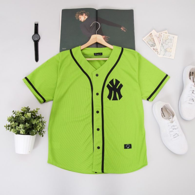 Baju jersey baseball / Kaos Baseball Hijau stabilo Unisex