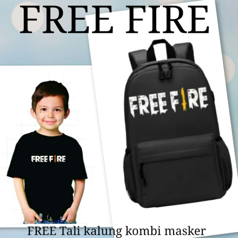 Rully_Kaos anak free fire katun Tas Ransel Sekolah SD free tali kalung kombi masker
