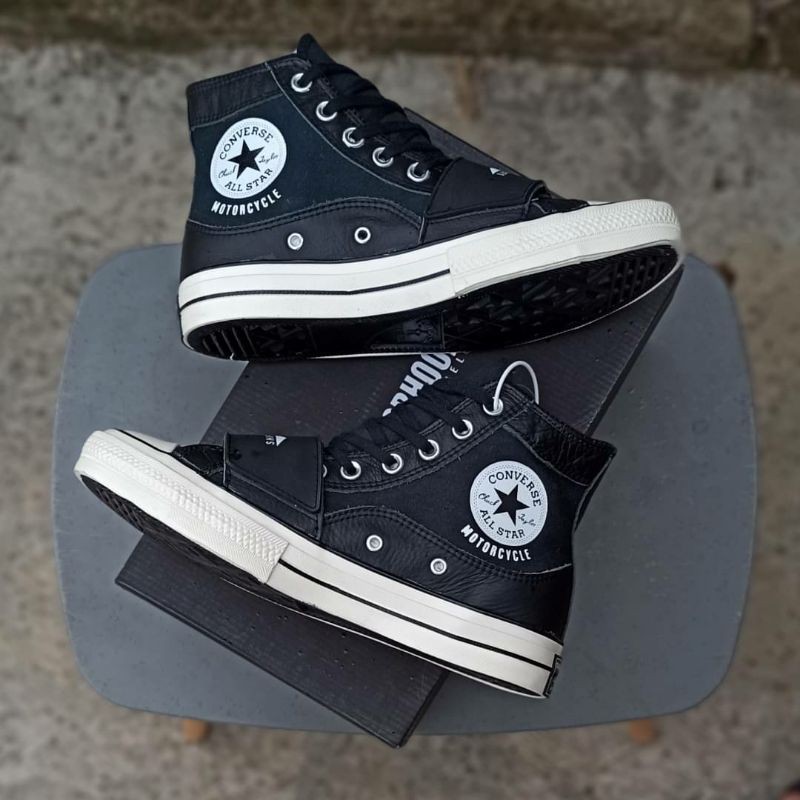 Converse all star high sneakers premium bnib moto Neighborhood egret kulit Pu pojok sepatu
