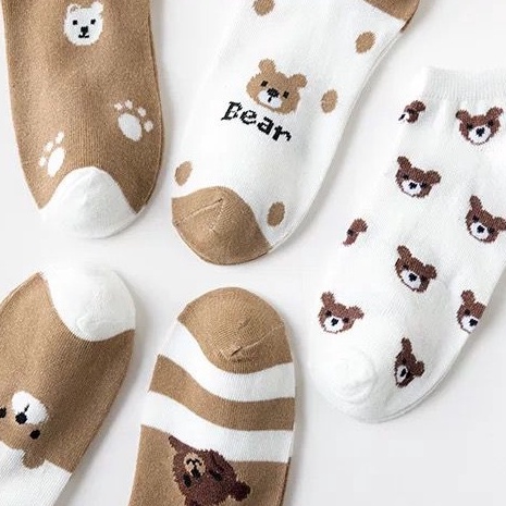 [littlecrab] Kaos Kaki Beruang Coklat Cute Women Socks Import Kaos Kaki Berkualitas Brown Bear Kaos Kaki Lucu Korean Style