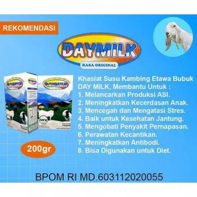 

DAYMILK Susu Kambing Etawa Bubuk 200 gram Halal BPOM DAYMILK HARGA LEBIH EKONOMIS KUALITAS ISTIMEWA