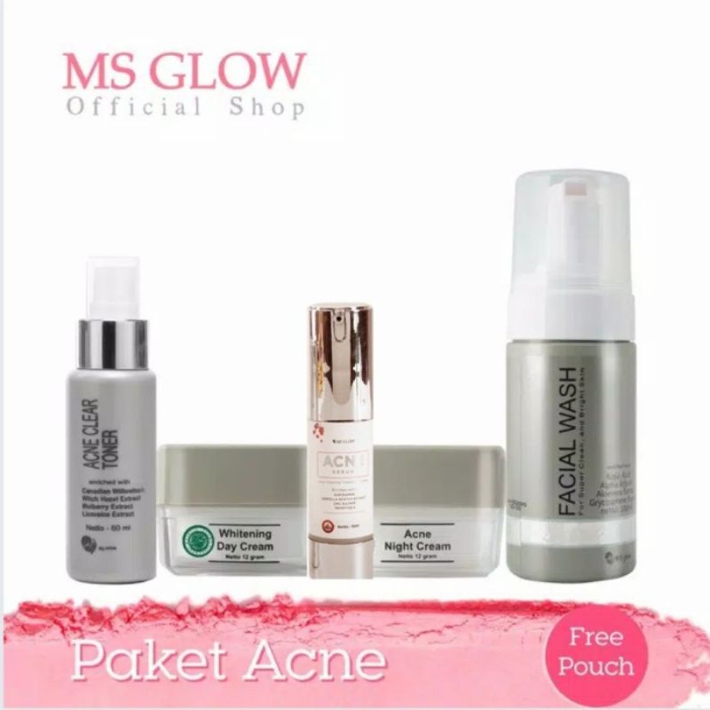 Paket Ms Glow Acne + Serum Acne Skincare Pemutih Wajah Glowing Msglow Whitening