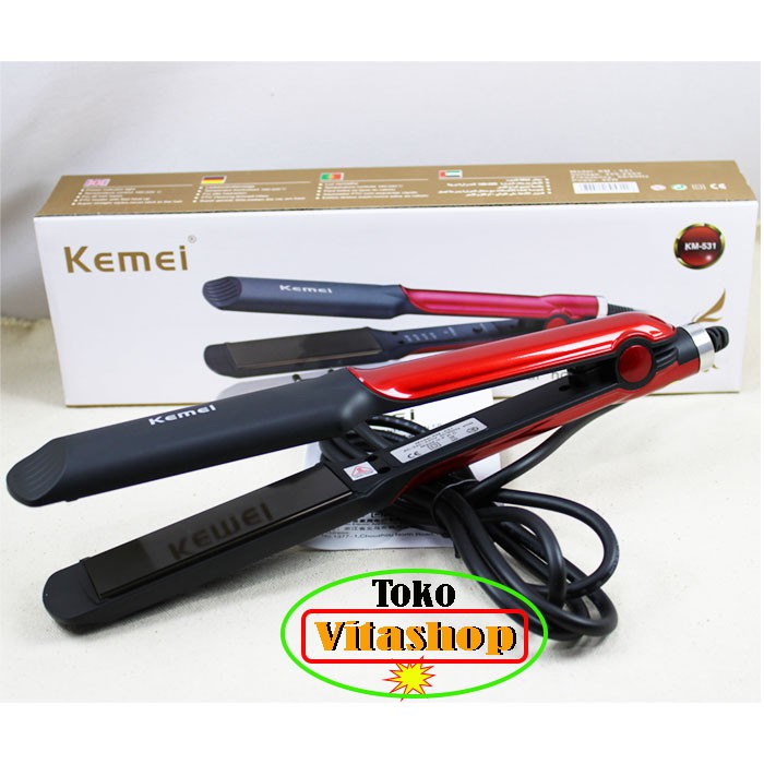 Catokan Rambut Kemei KM 531+ FREE 3 PC PENSIL ALIS  Electric Hair Straightener Temperatur Suhu