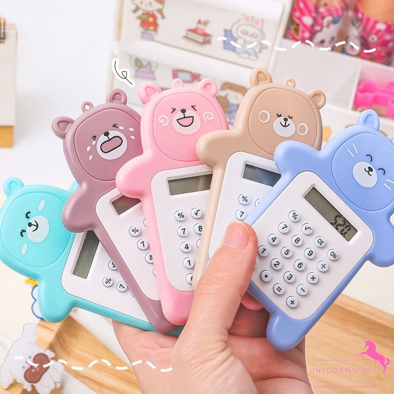 Kalkulator Mini Portable Sekolah Bear Estetik Kecil Anak Beruang Calculator Slim Student