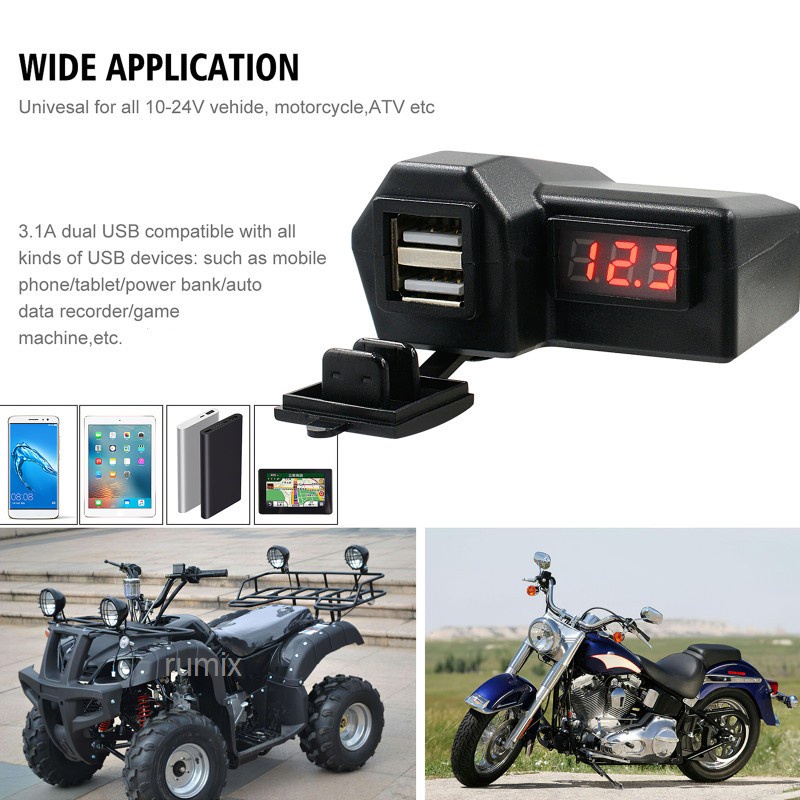 USB Charger untuk Motor Motorcycle Digital Voltmeter Cas HP Motor 3.1A