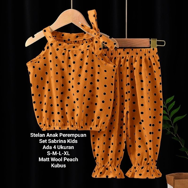 Stelan Baju Anak Perempuan Tali Pundak Kekinian/ Set Sabrina Kids 1-4 Tahun Matt Wool Peach